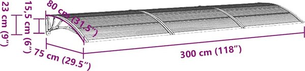 VidaXL Vchodová stříška 300 x 75 cm polykarbonát [153584] Barva: šedá a průhledná