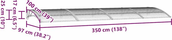 VidaXL Vchodová stříška černá 350 x 100 cm polykarbonát [153595] Barva: Šedá a bílá