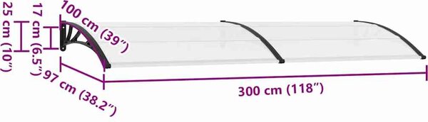 VidaXL Vchodová stříška černá 300 x 100 cm polykarbonát [141761] Barva: transparentní a černá