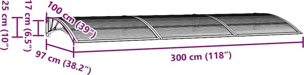 VidaXL Vchodová stříška černá 300 x 100 cm polykarbonát [141761] Barva: transparentní a černá