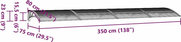 VidaXL Vchodová stříška 350 x 75 cm polykarbonát [153592] Barva: Černá