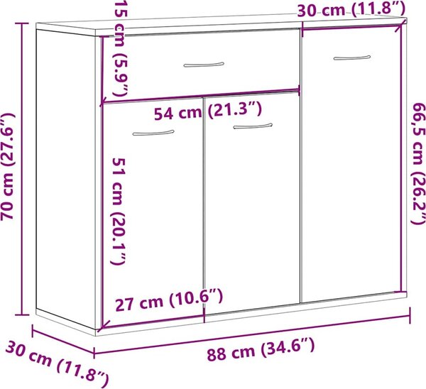 VidaXL Příborník 88 x 30 x 70 cm kompozitní dřevo [800681] Barva: Bílá