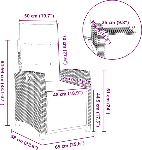 VidaXL Polohovatelné zahradní křeslo s bočním stolkem polyratan [4108278] Barva: Šedá a modrá
