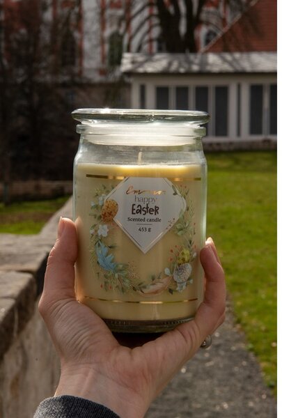 Emocio Sklo 93x142 mm se skleněným víčkem Happy Easter vonná svíčka
