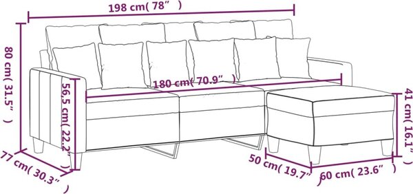 VidaXL 3místná pohovka s podnožkou 180 cm textil [3201093] Barva: Hnědá