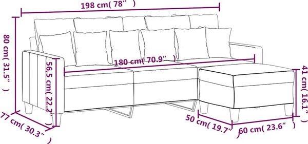 VidaXL 3místná pohovka s podnožkou 180 cm textil [3201093] Barva: Hnědá
