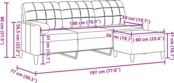 VidaXL 3místná pohovka s podnožkou 180 cm samet [3278269] Barva: Tmavě šedá