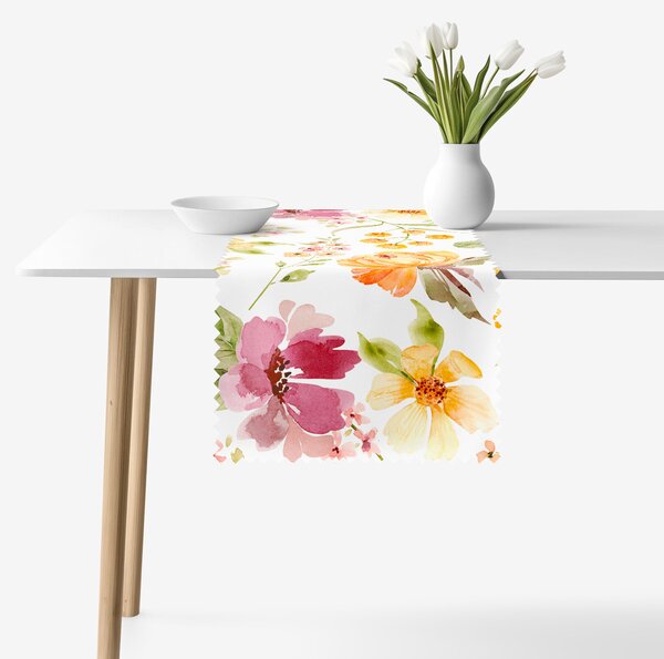 Goldea běhoun na stůl teflonový - květy ibišku 35x140 cm