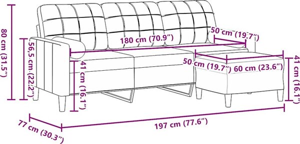 VidaXL 3místná pohovka s podnožkou 180 cm samet [3278269] Barva: Tmavě šedá