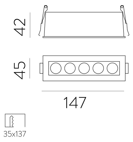 ACB Iluminacion Zapuštěné LED bodové svítidlo INVISIBLE, š. 147 mm, 12W, CRI90, UGR