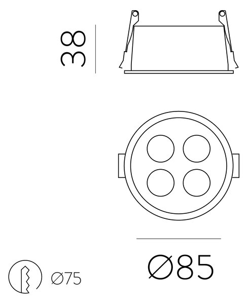 ACB Iluminacion Zapuštěné LED bodové svítidlo INVISIBLE, ⌀ 85 mm, 9W, CRI90, UGR