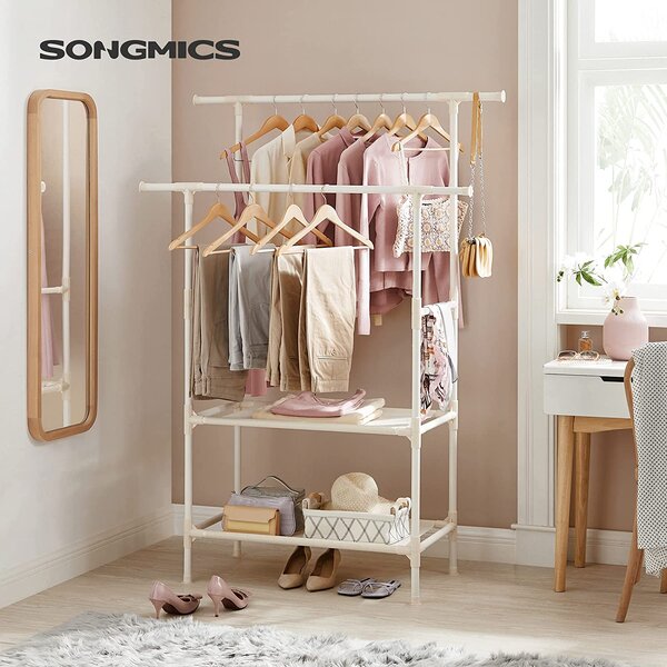 SONGMICS Stojan na oděvy dvě konzole bílý 114 x 171 x 45 cm
