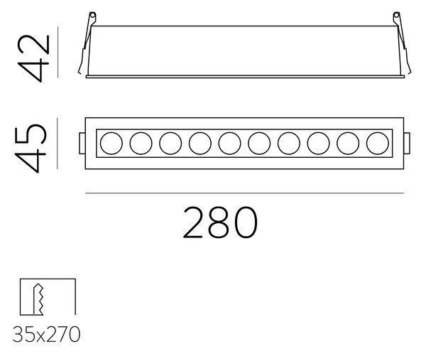 ACB Iluminacion Zapuštěné LED bodové svítidlo INVISIBLE, š. 280 mm, 24W, CRI90, UGR