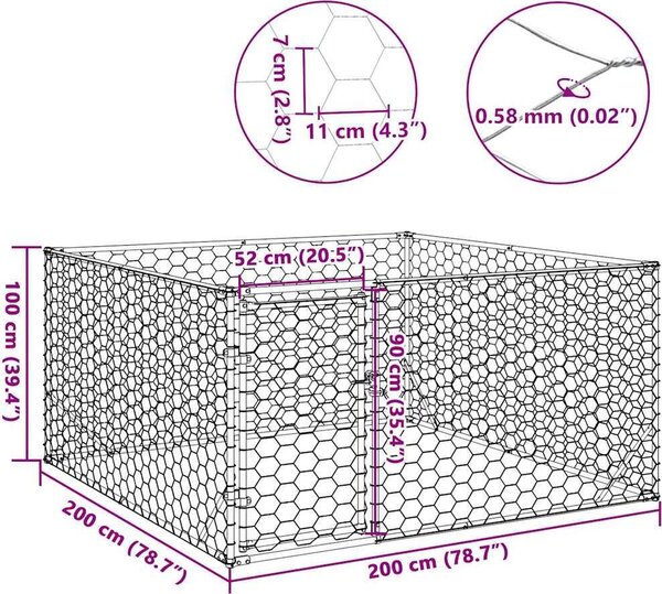 VidaXL Venkovní psí bouda s dveřmi 2x2x1 m pozinkovaná ocel [4105411]