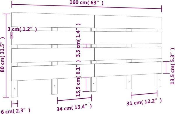 VidaXL Čelo postele 160 x 3 x 80 cm masivní borovice [821354] Barva: Přírodní