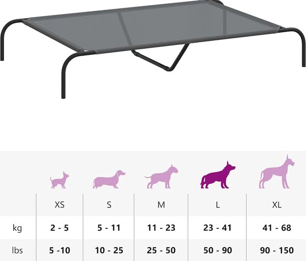 VidaXL Vyvýšený pelíšek pro psy 130x80x20 cm Textilén a ocel [42000844] Barva: Černá
