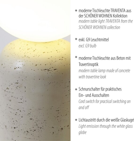 Schöner Wohnen 12543-42 - Stolní lampa TRAVENTA 1xG9/10W/230V beton