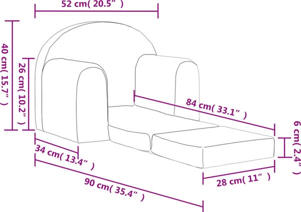 VidaXL Dětské rozkládací pohovka měkký plyš [357016] Barva: světle šedá
