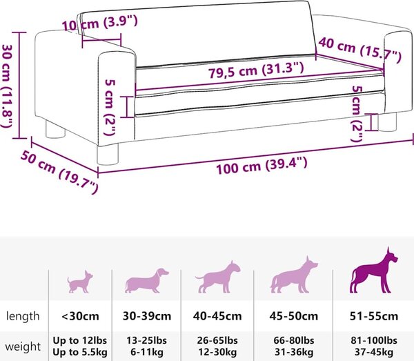 VidaXL vida Pelíšek pro psa s prodlužovacím dílem 100x50x30 cm samet [172024] Barva: Hnědá