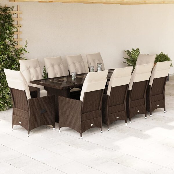 VidaXL 11dílný zahradní bistro set s poduškami polyratan [3277245] Barva: Hnědá