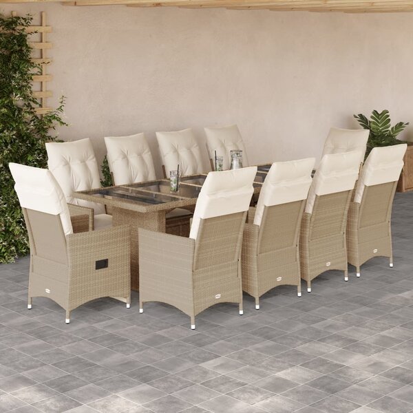 VidaXL 11dílný zahradní bistro set s poduškami polyratan [3277245] Barva: Hnědá