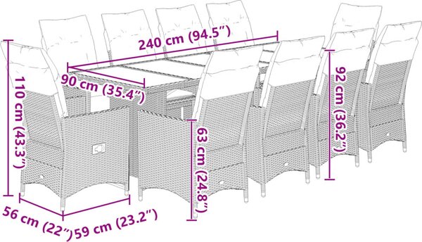 VidaXL 11dílný zahradní bistro set s poduškami polyratan [3277245] Barva: Hnědá