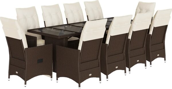 VidaXL 11dílný zahradní bistro set s poduškami polyratan [3277245] Barva: Hnědá