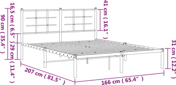 VidaXL Kovový rám postele s čelem 160 x 200 cm [355613] Barva: Bílá