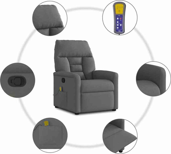 VidaXL Masážní polohovací křeslo textil [4015558] Barva: Tmavě šedá
