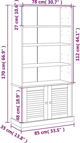 VidaXL Knihovna VIGO 85 x 35 x 170 cm masivní borové dřevo [353197] Barva: Hnědá