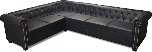 VidaXL Rohová pohovka Chesterfield 6místná umělá kůže [243617] Barva: Černá