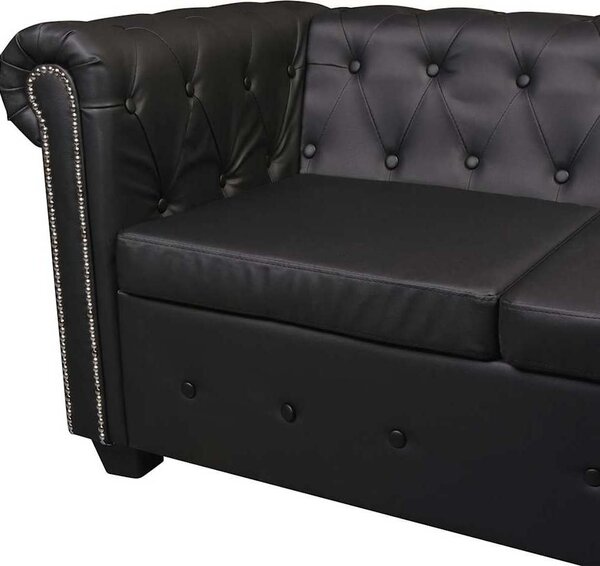 VidaXL Rohová pohovka Chesterfield 6místná umělá kůže [243617] Barva: Černá