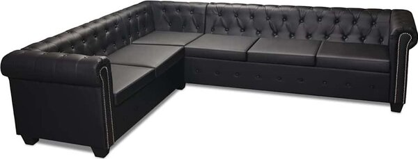 VidaXL Rohová pohovka Chesterfield 6místná umělá kůže [243617] Barva: Černá