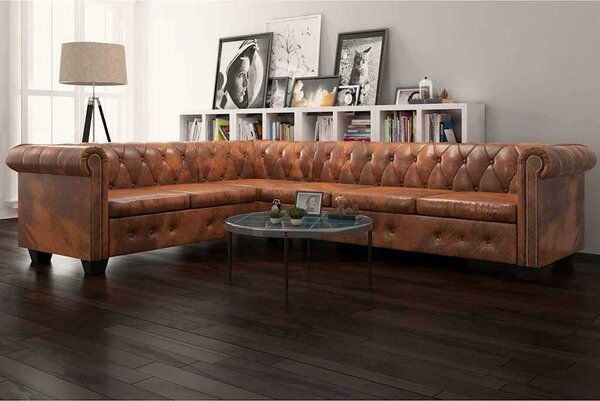 VidaXL Rohová pohovka Chesterfield 6místná umělá kůže [243617] Barva: Černá