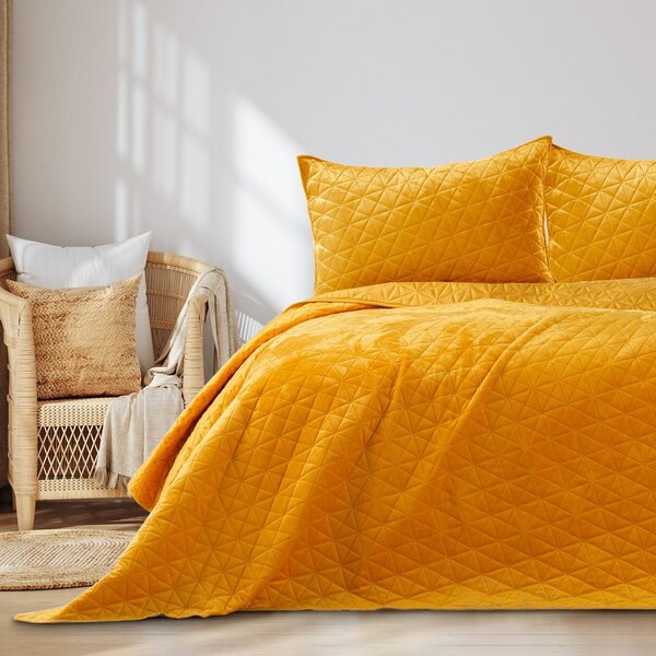 Žlutý sametový prošívaný přehoz 220x240 cm Laila – Restilo