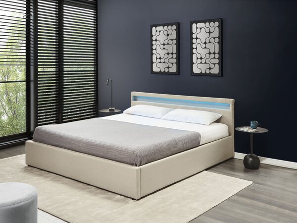 Postel s úložným prostorem a LED osvětlením Tkanina ARMELLE 180 x 200 cm Béžová