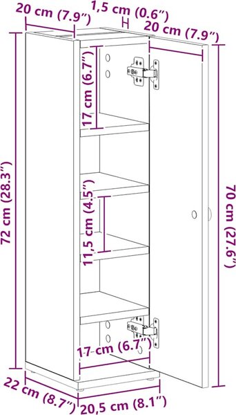 VidaXL Koupelnová skříňka s držákem rolí 20,5 x 22 x 72 cm [858518] Barva: Černá
