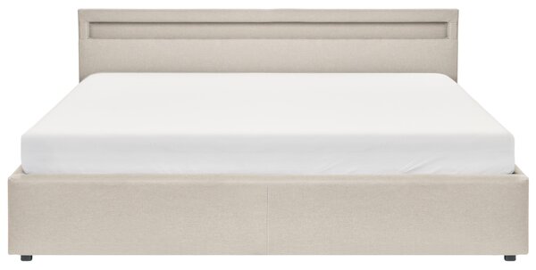 Postel s úložným prostorem a LED osvětlením Tkanina ARMELLE 180 x 200 cm Béžová