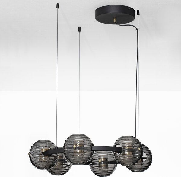 Kouřově šedé skleněné závěsné LED světlo Nova Luce Las 63 cm