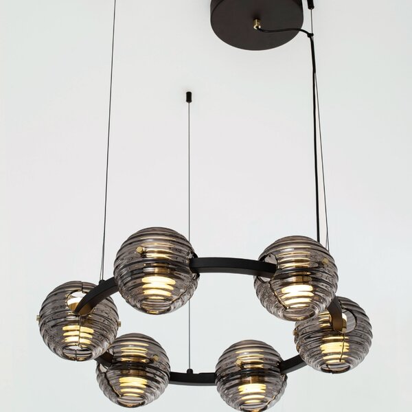 Kouřově šedé skleněné závěsné LED světlo Nova Luce Las 63 cm