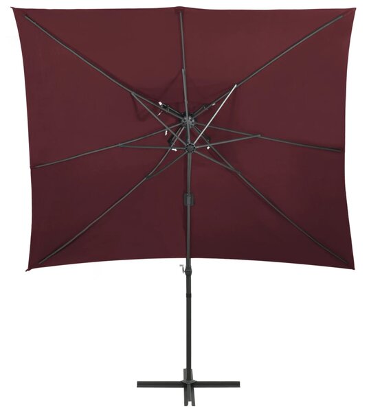 Boční zahradní slunečník s dvojitou stříškou bordó 250 x 250 cm