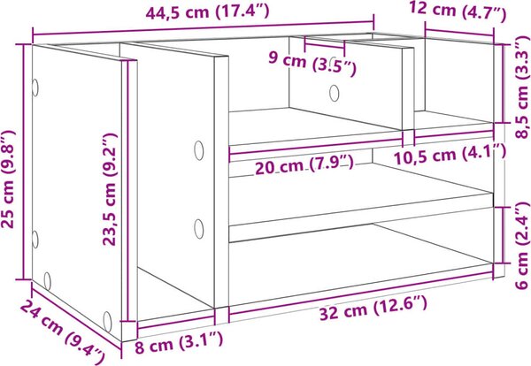 VidaXL Stolní organizér 44,5 x 24 x 25 cm kompozitní dřevo [848038] Barva: Bílá