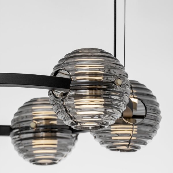 Kouřově šedé skleněné závěsné LED světlo Nova Luce Las 63 cm