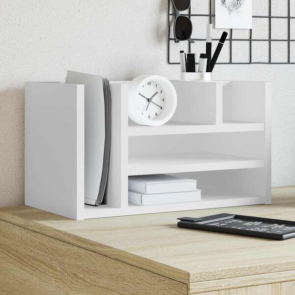 VidaXL Stolní organizér 44,5 x 24 x 25 cm kompozitní dřevo [848038] Barva: Bílá