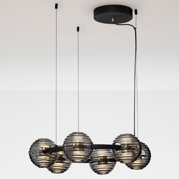Kouřově šedé skleněné závěsné LED světlo Nova Luce Las 63 cm