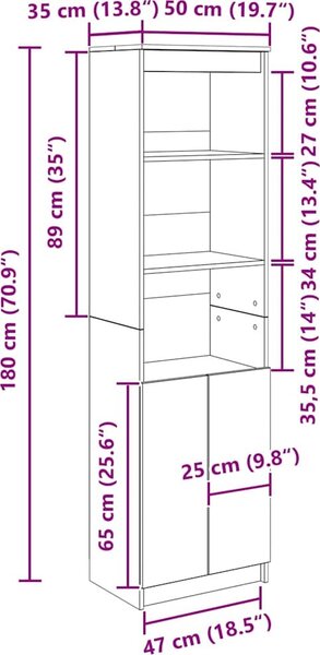 VidaXL Vysoká deska 50x35x180 cm Dřevěná konstrukce [3328466] Barva: dub artisan