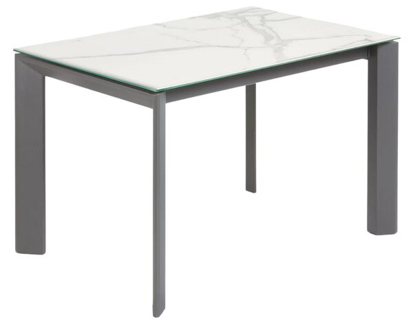 Bílý porcelánový rozkládací jídelní stůl Kave Home Axis II. 120/180 x 80 cm s tmavou podnoží