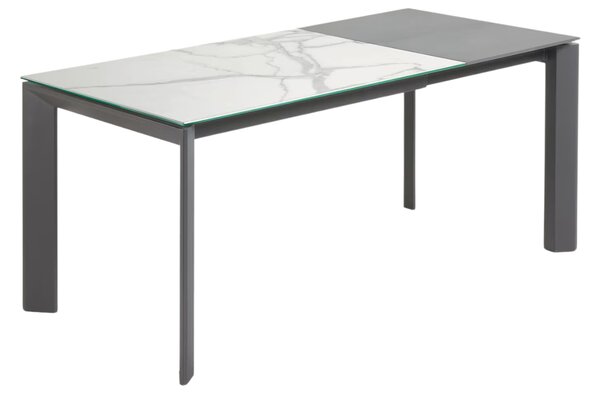 Bílý porcelánový rozkládací jídelní stůl Kave Home Axis II. 120/180 x 80 cm s tmavou podnoží
