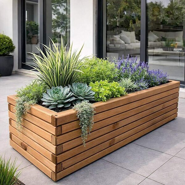 Dřevěný zahradní květináč AKSAMIT teak 1180x400x400 (Krásné zpracování)