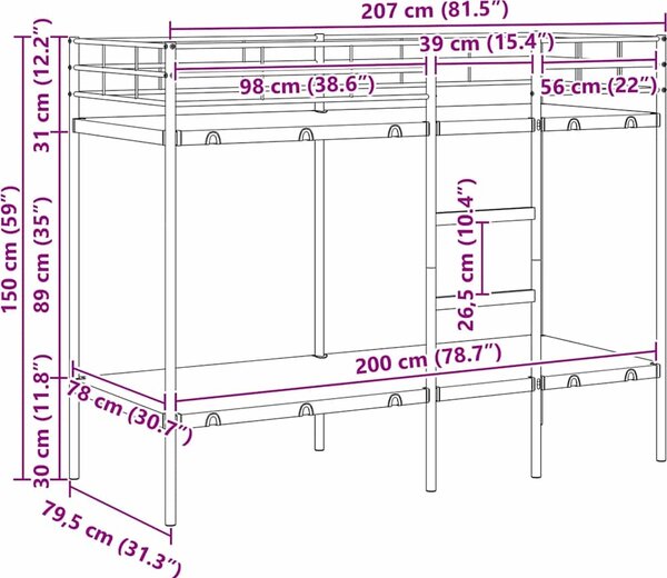 VidaXL Patrová postel bez matrace 80x200 cm ocel [42000327] Barva: Bílá
